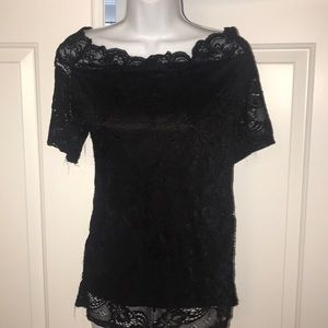 Off/edge of the shoulder all lace lined blouse